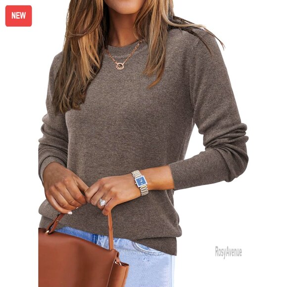 Women's Wool Blend Crew Neck Sweater Loose Fit Long Sleeve Size L